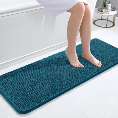OLANLY Bathroom Runner Rugs - Soft Absorbent Chenille with Rubber Backing | Quick Dry, 47x17 Inches, Peacock Blue