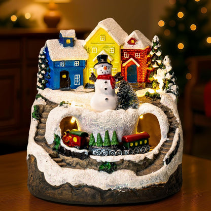 ZQQLITE Animated Musical Christmas Snowman Village - Lighted Figurines with Rotating Train | Holiday Tabletop Decor