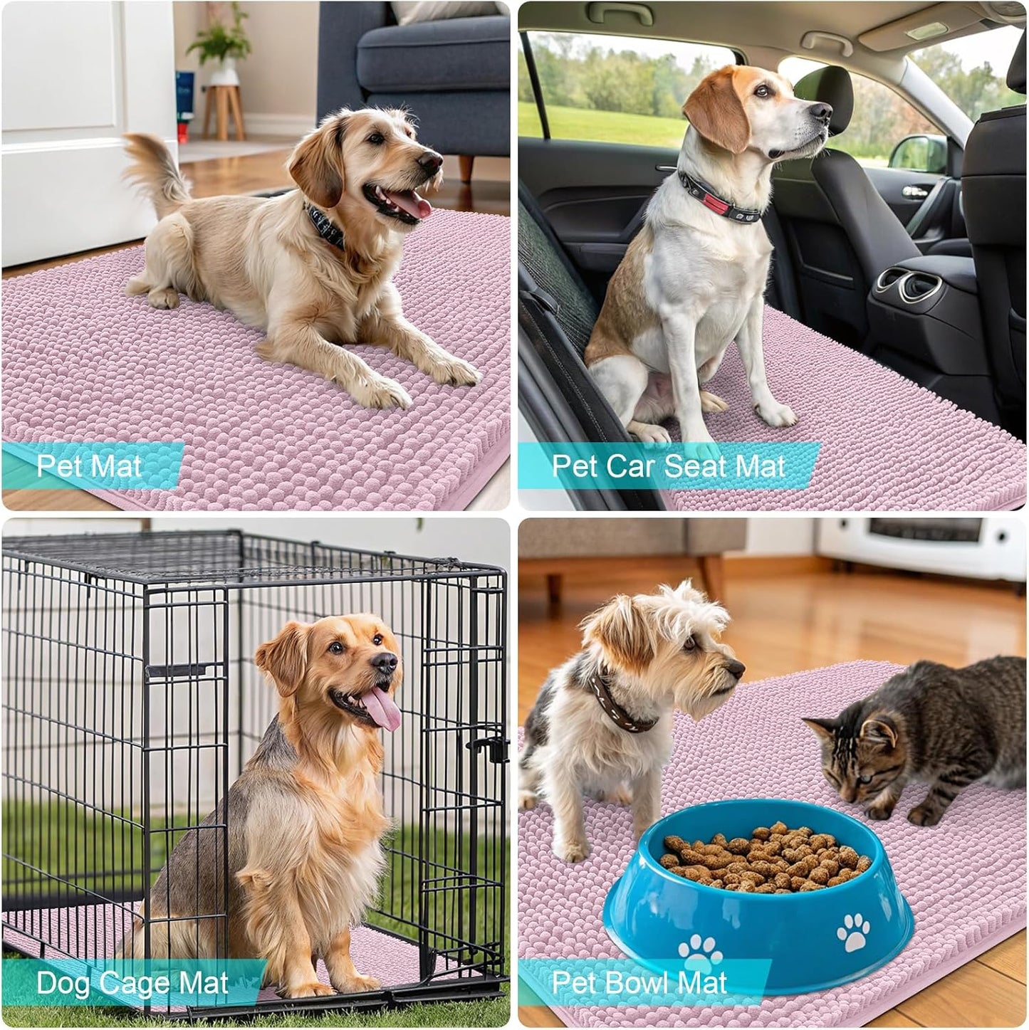 OLANLY Dog Door Mat - Absorbent Non-Slip Chenille Mat for Muddy Paws | 47x32, Dusty Rose Color