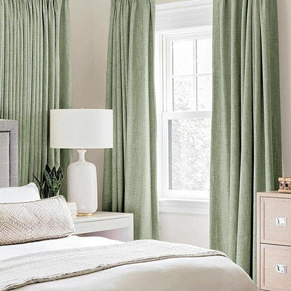 MIULEE 90-Inch Linen Texture Curtains - 100% Blackout Thermal Insulated Sage Green | Room Darkening Draperies (2 Panels)