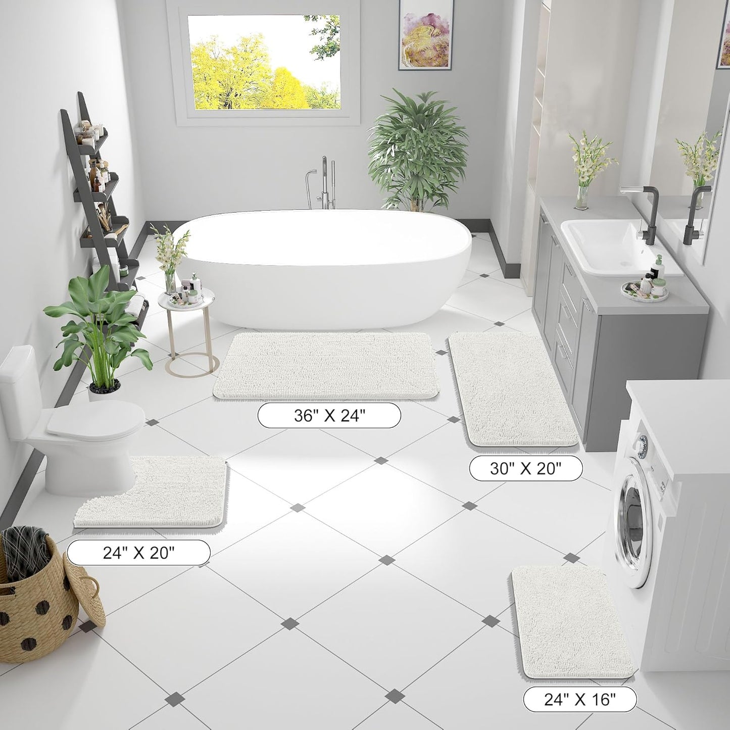 OLANLY Large Bath Rugs - Extra Soft Chenille, Quick Dry & Machine Washable | 50x30, Ivory