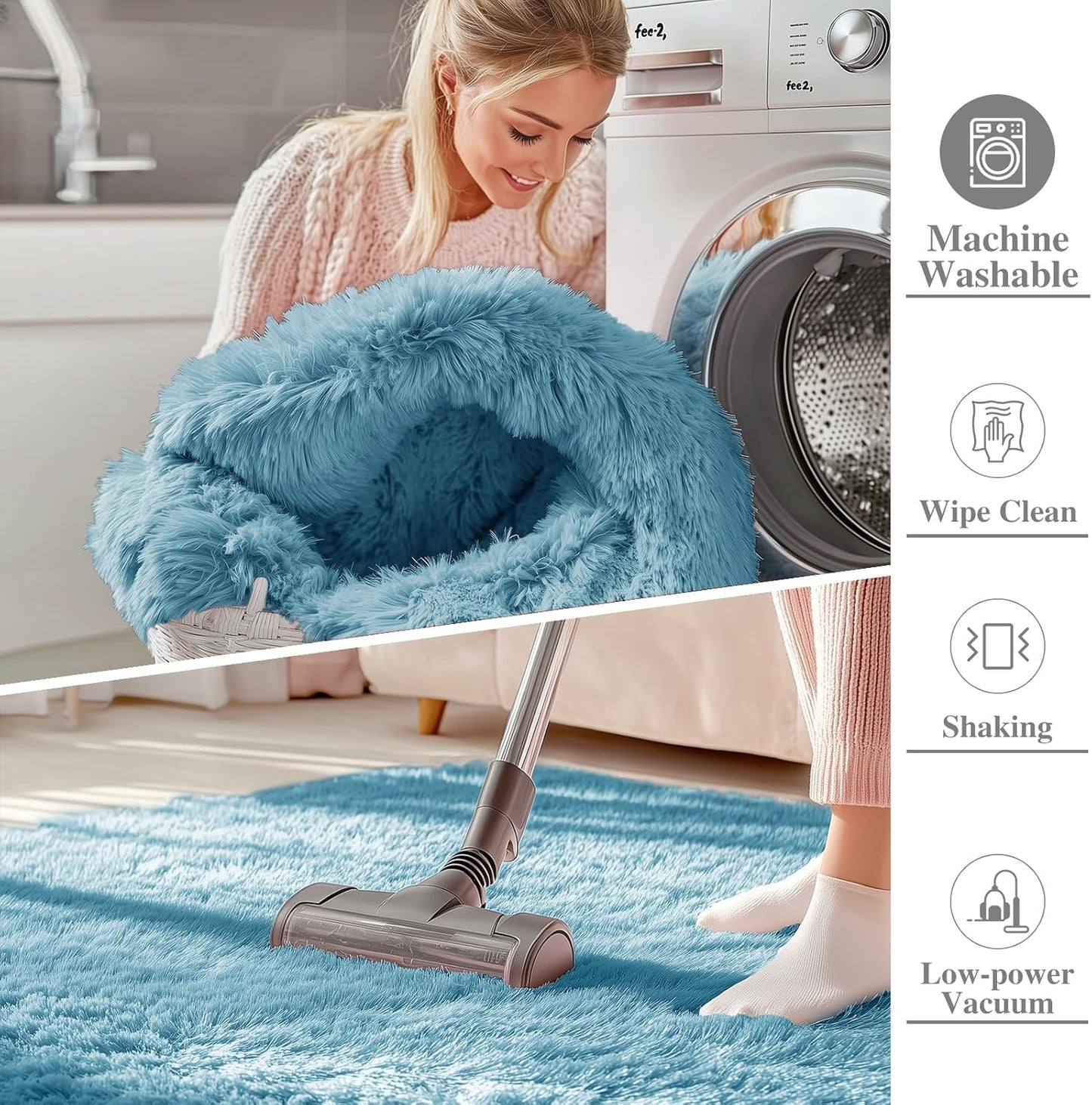 OLANLY Area Rug - Soft Fluffy Shaggy Design | Machine Washable 4x5.9 ft for Living Room & Bedroom - Slate Blue