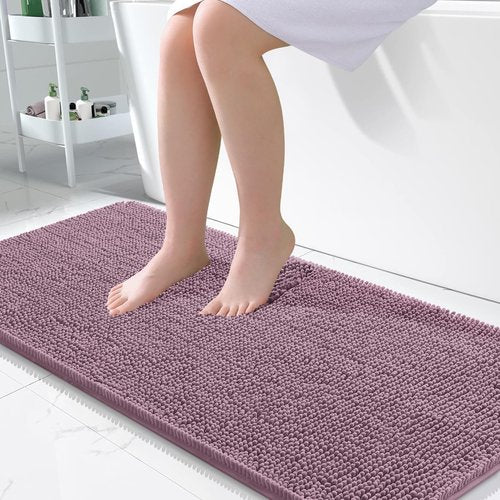 OLANLY Bathroom Rugs 45x27, Extra Soft Absorbent Chenille Bath Rugs, Rubber Backing Quick Dry, Machine Washable Bath Mats for Bathroom Floor, Tub and Shower, Home Decor Accessories, Deep Plum