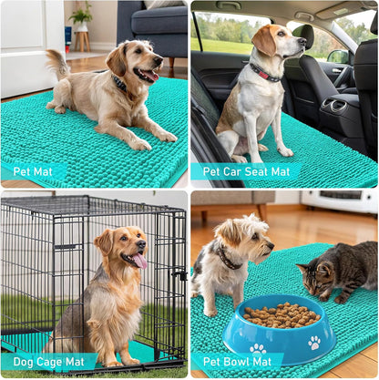OLANLY Dog Door Mat - Absorbent Non-Slip Chenille for Muddy Paws | 34x21 Inches, Quick Dry, Teal