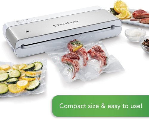 FoodSaver Compact Vacuum Sealer Machine - Airtight Food Storage & Sous Vide | 120 BPA-Free Bags, White