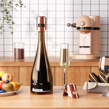 Champagne Stoppers with Stainless Steel Champagne Saver with Food Grade Silicone Leak proof Keep Fresh Suitable for Champagne, Cava, Prosecco and Sparkling(RoseGold, 6 Pack)