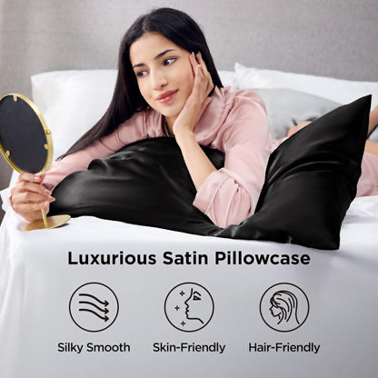 Bedsure King Size Satin Pillowcase Set - Black Silky Pillow Cases for Hair & Skin, 20x36 Inches, 2-Pack
