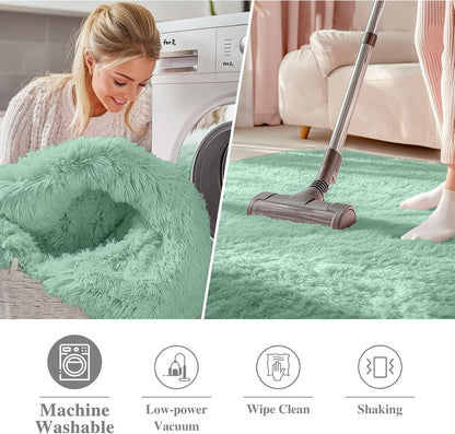 OLANLY Round Mint Green Area Rug - Soft & Fluffy 6 ft Machine Washable Carpet for Bedroom & Living Room Decor
