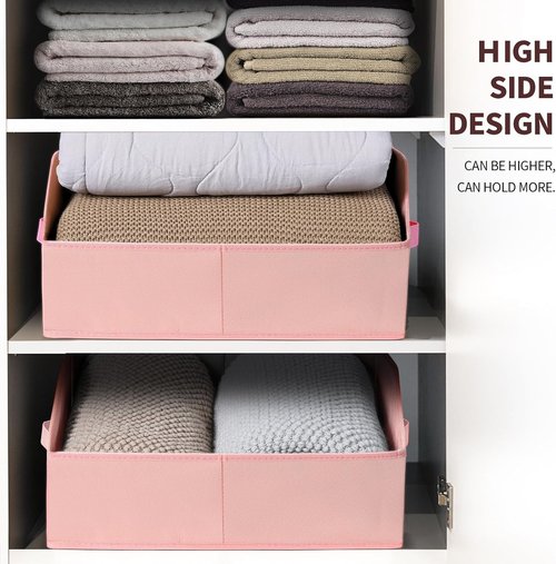 Homsorout Decorative Storage Baskets - Trapezoid Closet Bins with Handles, 3 Pack in Pink