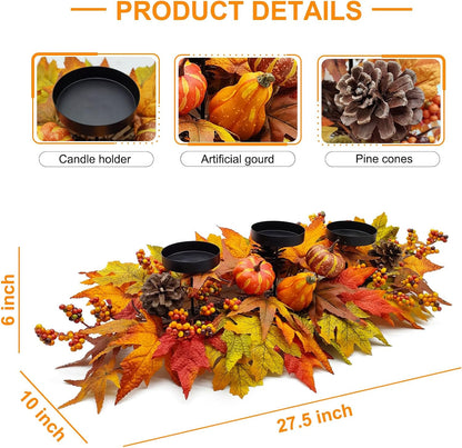 Thanksgiving Centerpiece - Artificial Gourd, Pumpkins, Pine Cones & Maple Leaves | Harvest Table Decor