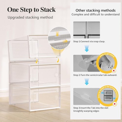 Kuject X-Large Shoe Storage Boxes - Clear Plastic Stackable 12-Pack | Sneaker & Toy Organizer Bins