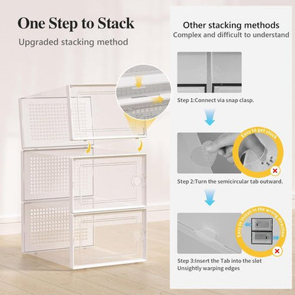 Kuject X-Large Shoe Storage Boxes - Clear Plastic Stackable 12-Pack | Sneaker & Toy Organizer Bins