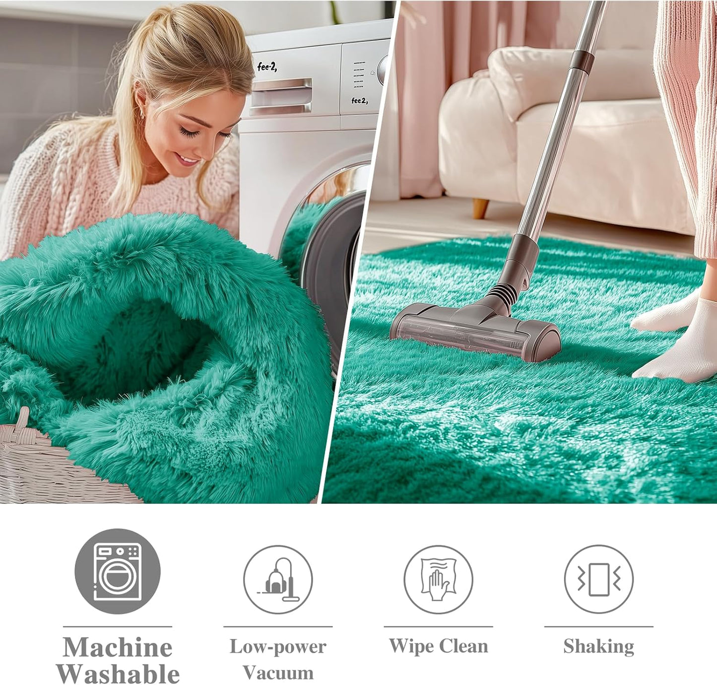 OLANLY Teal Green Round Area Rug - Soft, Fluffy, Machine Washable 3 ft Circle Carpet for Bedroom & Nursery Decor