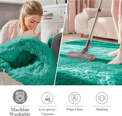 OLANLY Teal Green Round Area Rug - Soft, Fluffy, Machine Washable 3 ft Circle Carpet for Bedroom & Nursery Decor