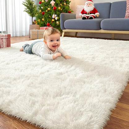 OLANLY Area Rug - Soft, Fluffy Shaggy Design for Living Room or Bedroom | Machine Washable Ivory 4x8