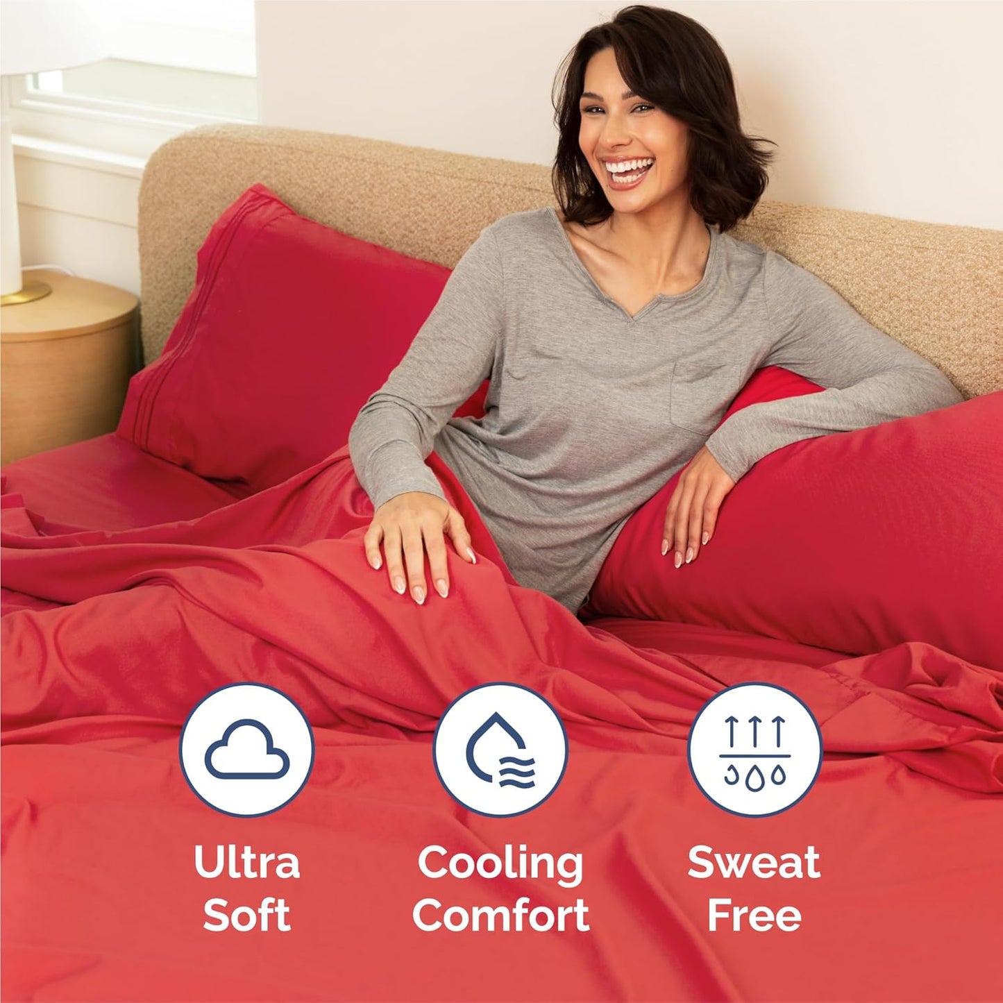 Split King Size 5-Piece Sheet Set - Ultra-Soft Cooling Bed Sheets | Hotel Luxury Bedding - Deep Pockets, Wrinkle-Free - Oeko-Tex Certified - Red