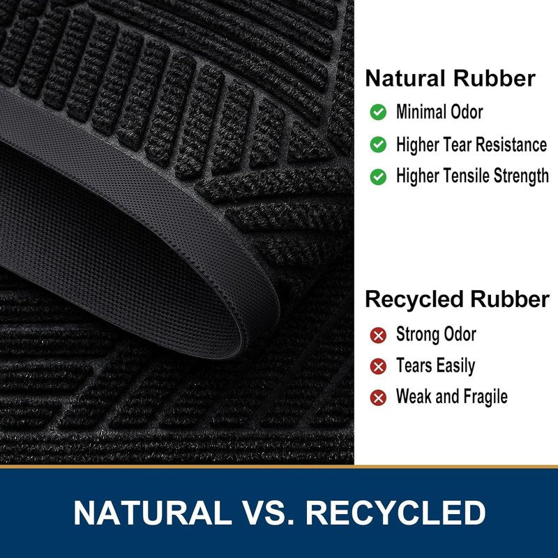 Smiry Front Door Mat Outside Entrance, Heavy Duty Sturdy Natural Rubber Doormat, Trap Dirt and Moisture, Easy Clean Low Profile Mats for Indoor Outdoor Entry, Irregular Triangle (29.5x17, Black)