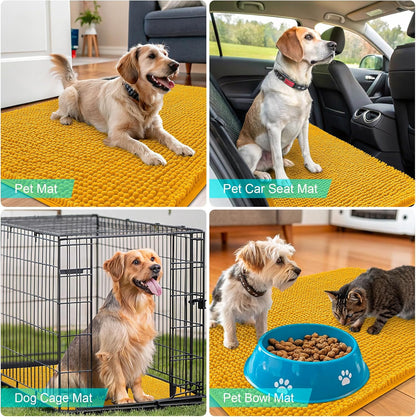 OLANLY Dog Door Mat - Absorbent Non-Slip Mud Mat for Indoor Use | 47x32, Quick Dry Chenille, Golden Yellow