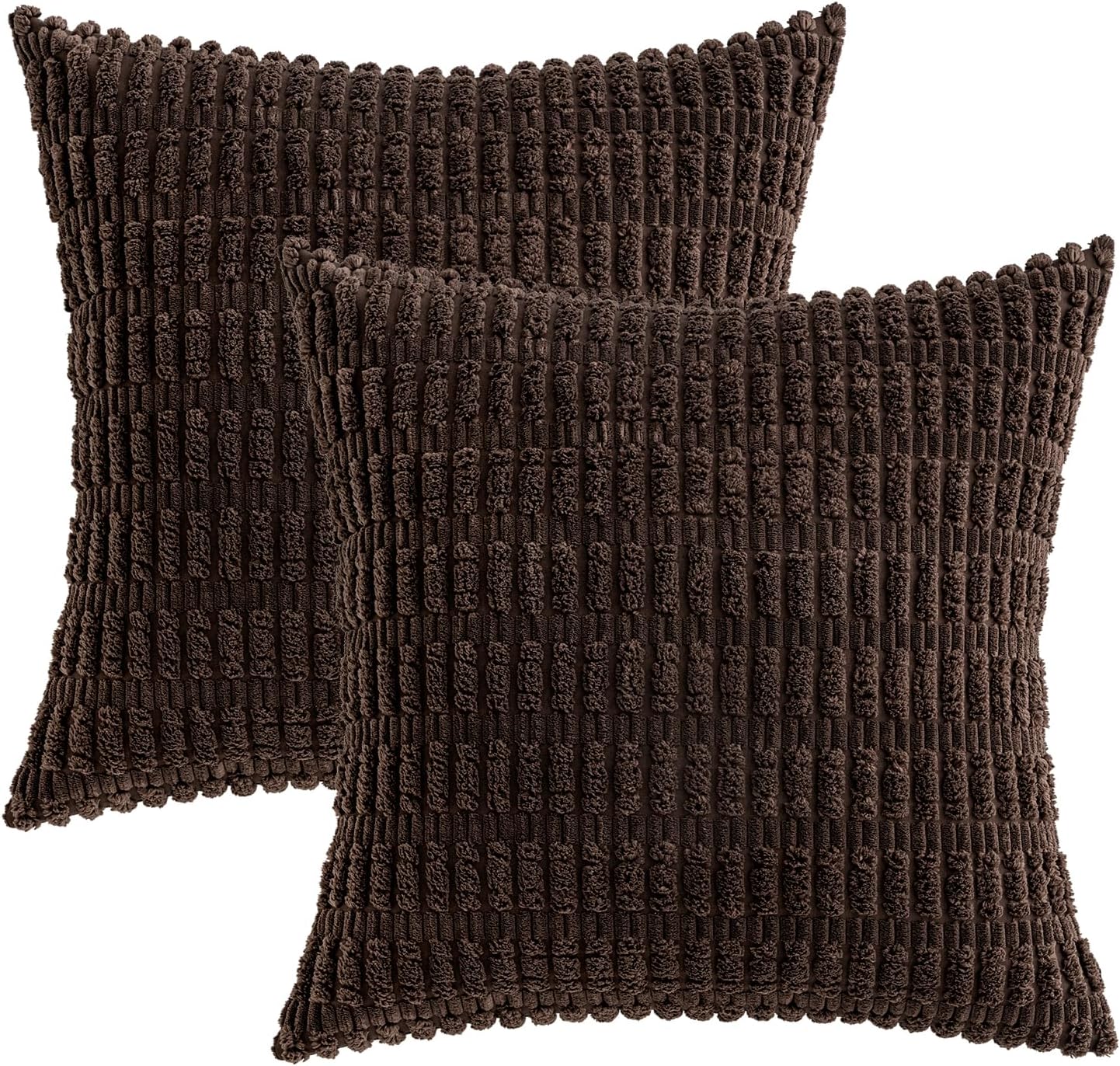 MIULEE Corduroy Throw Pillow Covers - Soft Boho Striped Design | 18x18 Inch Dark Brown Decor for Sofa & Bed
