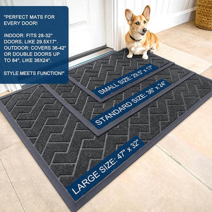 OLANLY Waterproof Front Door Mat - All-Season Herringbone Design | Easy Clean Natural Rubber, Grey (47x17)