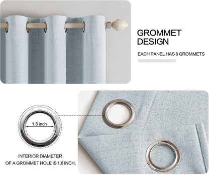 MIULEE 90-Inch Linen Textured Blackout Curtains - Thermal Insulated Chambray Blue Drapes | Luxury Room Decor (2 Panels)