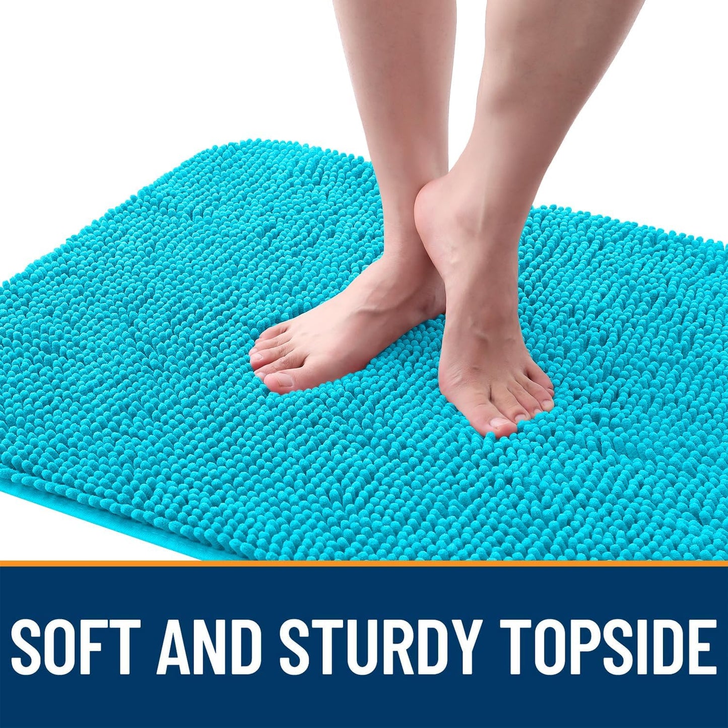 OLANLY Dog Door Mat - Absorbent Non-Slip Chenille Mat for Muddy Paws | Quick Dry 44x32 Aqua Blue