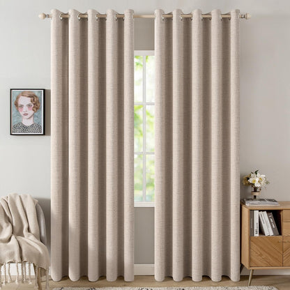 MIULEE Blackout Linen Textured Curtains - Thermal Insulated Natural Beige | 62 x 90 Inch (2 Panels) for Luxury Bedroom & Living Room Decor