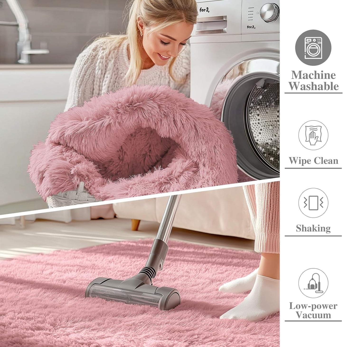 OLANLY 2x8 Soft Fluffy Machine Washable Runner Rug - Perfect for Hallways & Bedrooms | Pale Pink