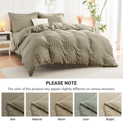 HYMOKEGE Queen Comforter Set - 7-Piece Luxury Linen Bedding Set with Seersucker Design | All-Season Comfort