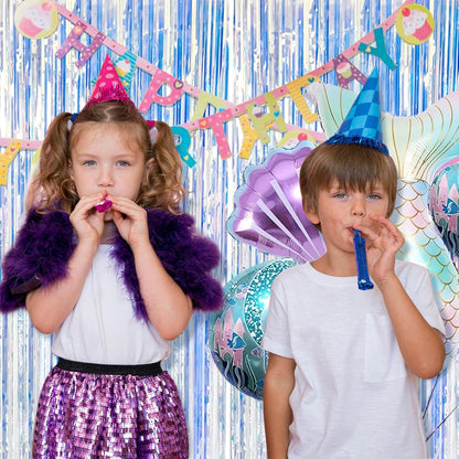Skiennix Iridescent Foil Curtain Backdrop - 5 Pack Metallic Tinsel Fringe for Parties & Celebrations