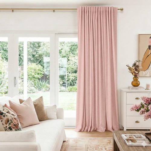 100% Blackout Shield Linen Blackout Curtains for Bedroom 96 Inches Long, Back Tab/Rod Pocket Living Room Drapes, Thermal Insulated Blackout Curtains 1 Panel Set, 100" W x 96" L, Blush Pink