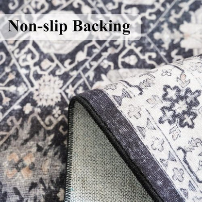 Hallway Washable Runner Rug - Vintage Soft Non-Slip Floor Mat for Kitchen & Entryway | 3x10 Black