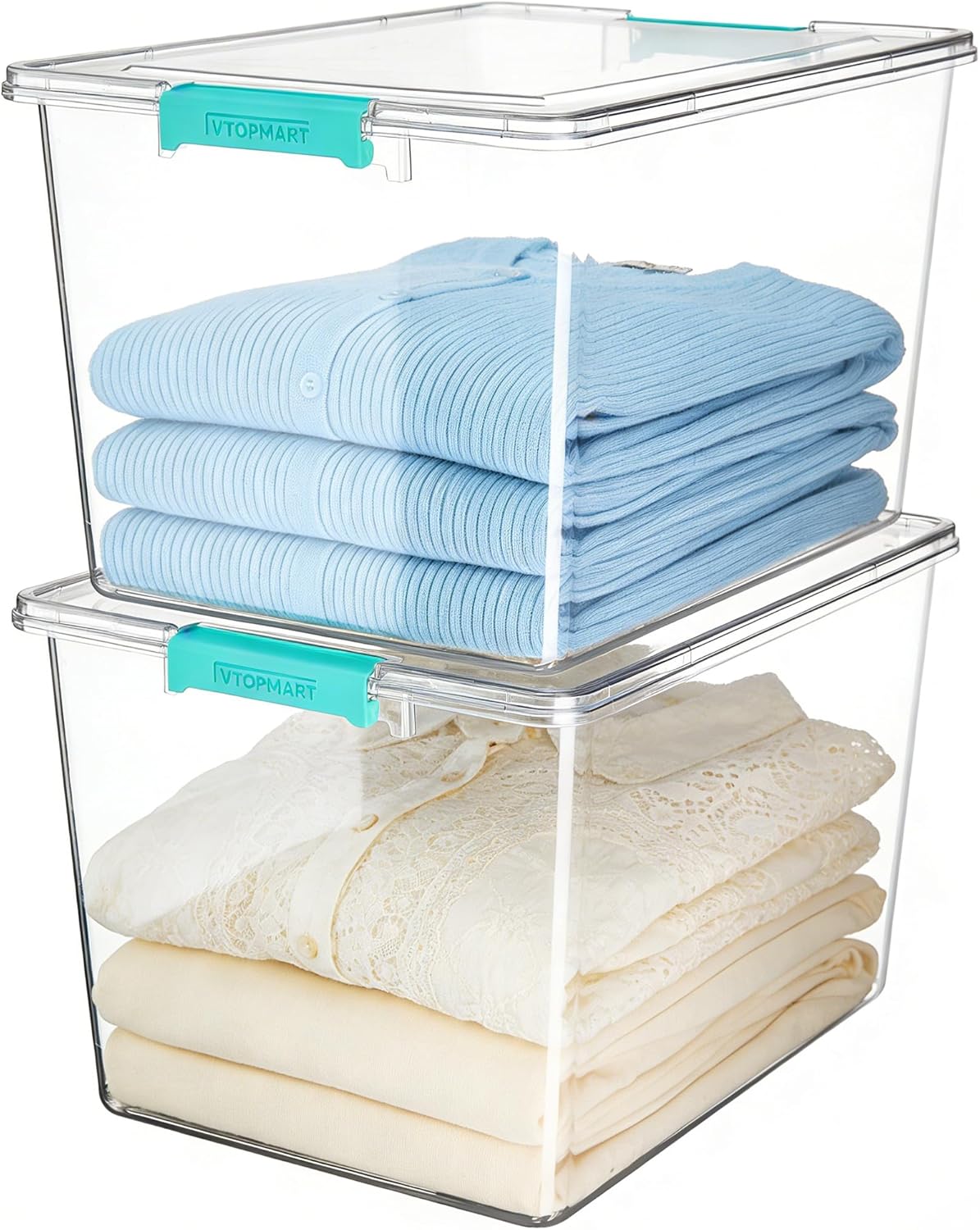 Vtopmart 72 QT Crystal Clear Storage Bins - 2 Pack Stackable Latching Containers for Closet Organization