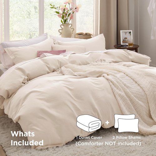 Bedsure Oat Milk California King Duvet Cover - Extra Soft Prewashed Cotton-Like Polyester Set, 104x98 Inches with Zipper Closure & 2 Pillow Shams