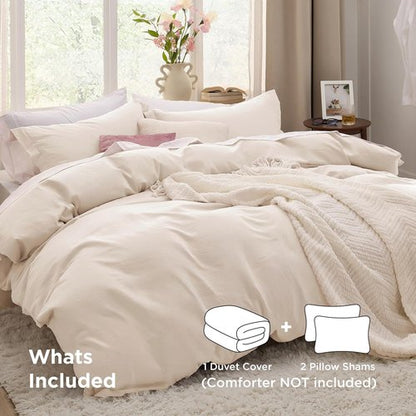 Bedsure Oat Milk Duvet Cover Set - Full Size 3-Piece Extra Soft Cotton-Like Polyester Bedding, 80x90 Inches