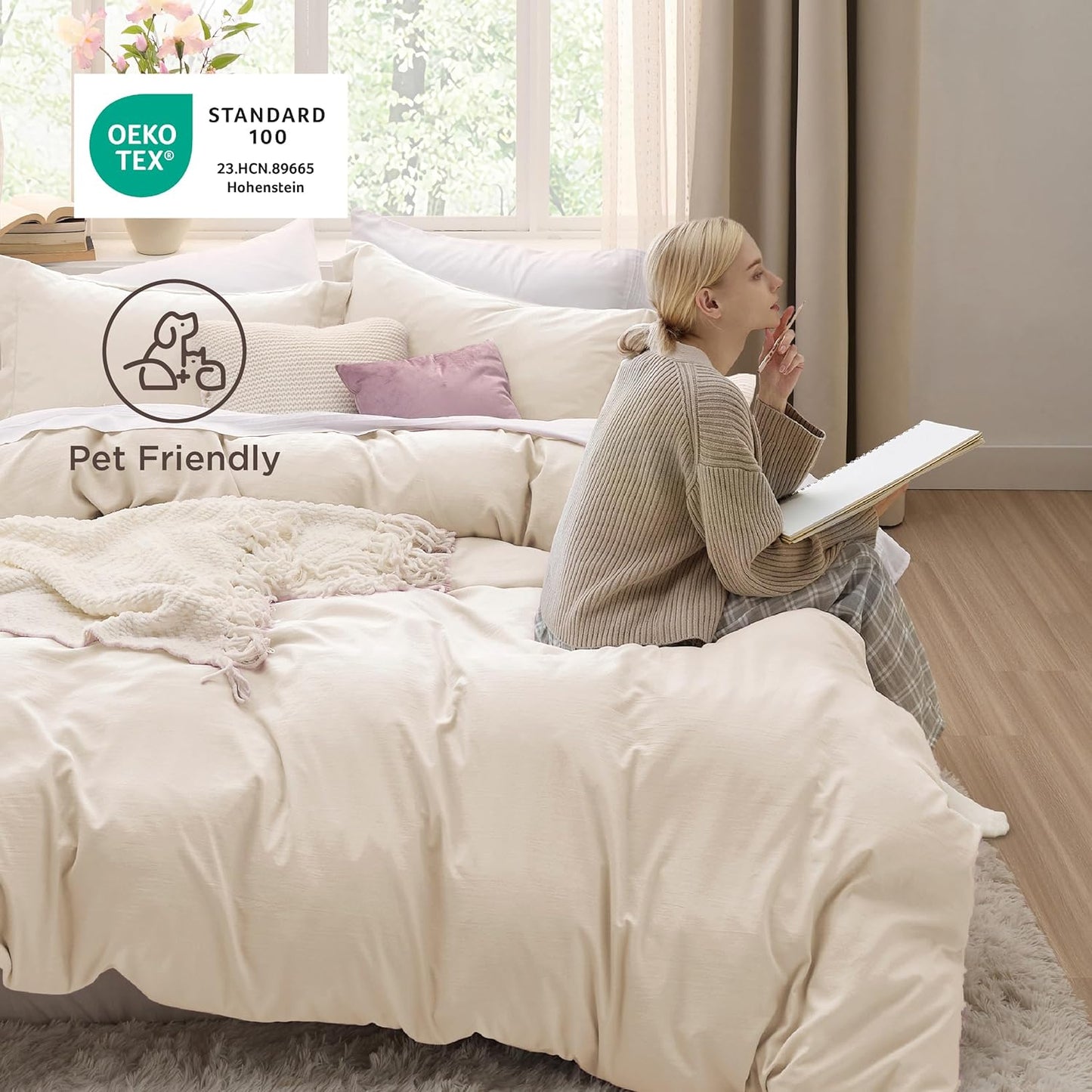 Bedsure Oat Milk Duvet Cover Set - King Size, Extra Soft 3-Piece Bedding with Zipper Closure & 2 Pillow Shams