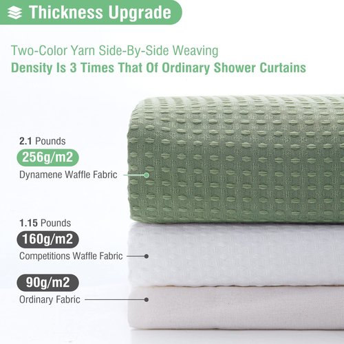 Dynamene Long Fabric Shower Curtain - 78 inch Waffle Weave Heavy Duty Cloth Shower Curtains for Bathroom, Neutral Weighted Hotel Spa Luxury Bath Curtain Set with 12 Plastic Hooks,72x78, Sage Green