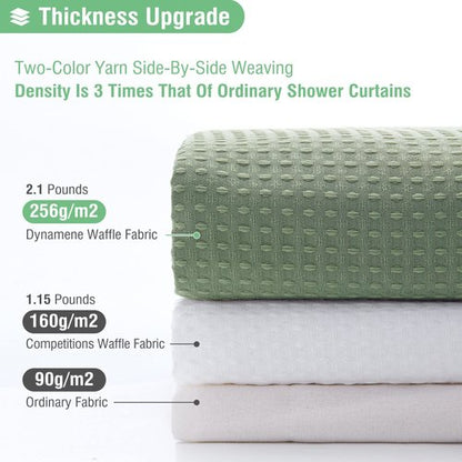 Dynamene Long Fabric Shower Curtain - 78 inch Waffle Weave Heavy Duty Cloth Shower Curtains for Bathroom, Neutral Weighted Hotel Spa Luxury Bath Curtain Set with 12 Plastic Hooks,72x78, Sage Green