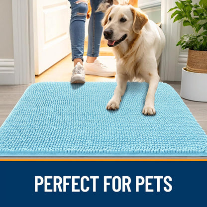 OLANLY Dog Door Mat - Absorbent Non-Slip Washable Chenille Mat for Muddy Paws | 36x24, Blue