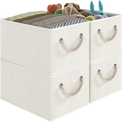Closet Storage Bins by [Brand Name] - Collapsible Linen Organizers for Shelves | Beige, 4 Pack