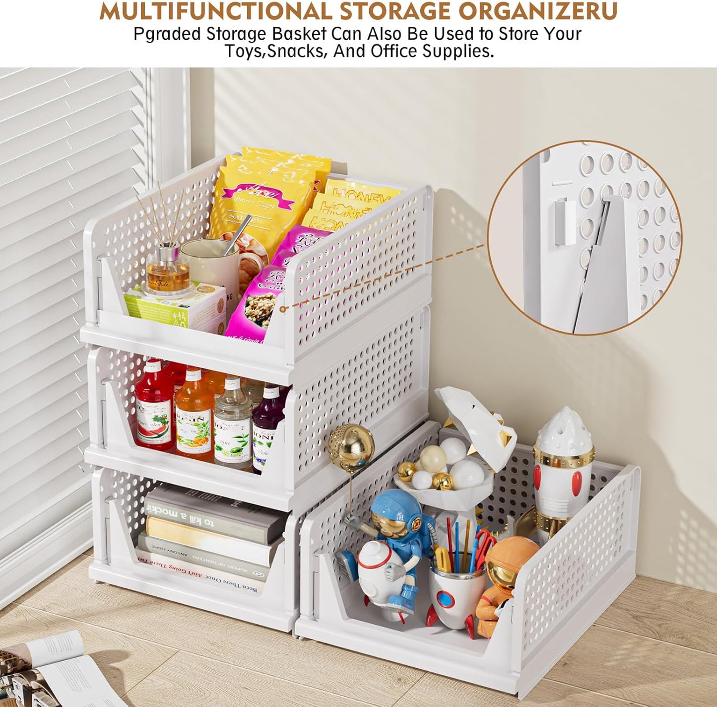 SNSLXH Stackable Closet Organizer Box - Multifunctional & Foldable Storage Basket for Home | Pink, 5 Pack