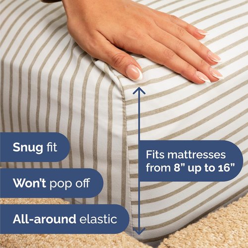 Cal King Size Sheet Set by Hotel Luxury | 4-Piece Comfy, Breathable & Cooling Bedding - Deep Pockets, Wrinkle-Free, Beige Stripes