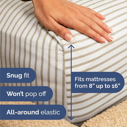 Cal King Size Sheet Set by Hotel Luxury | 4-Piece Comfy, Breathable & Cooling Bedding - Deep Pockets, Wrinkle-Free, Beige Stripes