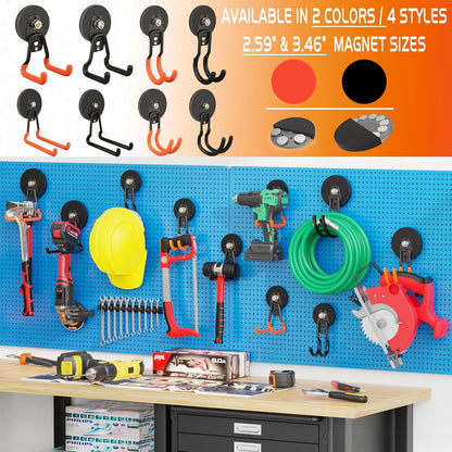 ULIBERMAGNET Heavy Duty Magnetic Garage Hooks - 4 Pack Strong Magnet Hooks for Tools & Storage (Orange)