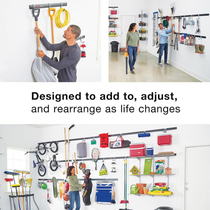Rubbermaid 15-Piece Garage Wall-Mounted Storage Kit - 4 Rails & 11 Hooks for Home Organization