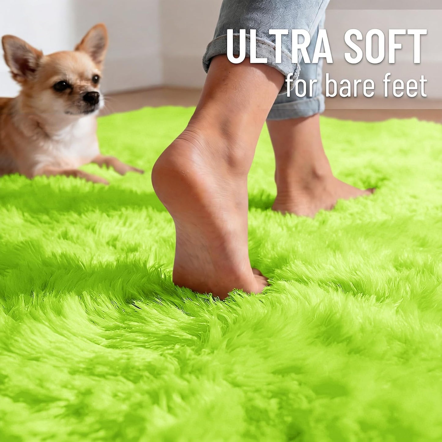 OLANLY Large 5x7 Machine Washable Area Rug - Soft Fluffy Shaggy Carpet for Living Room & Bedroom | Lime Green