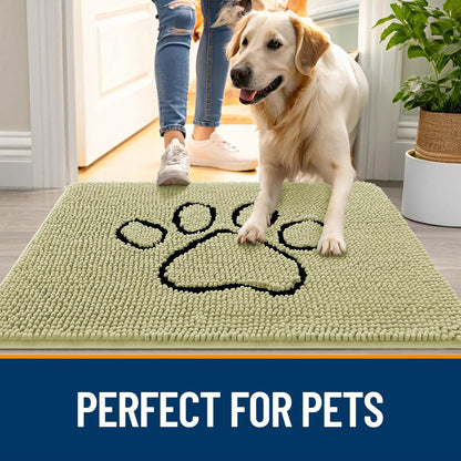 OLANLY Dog Door Mat - Absorbent Non-Slip Mud Mat for Muddy Paws | 36x24 Paw Print Design in Vanilla