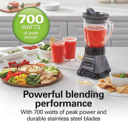 Hamilton Beach Blender & Food Processor Combo - 700W Power, 40oz Glass Jar, Gray & Black