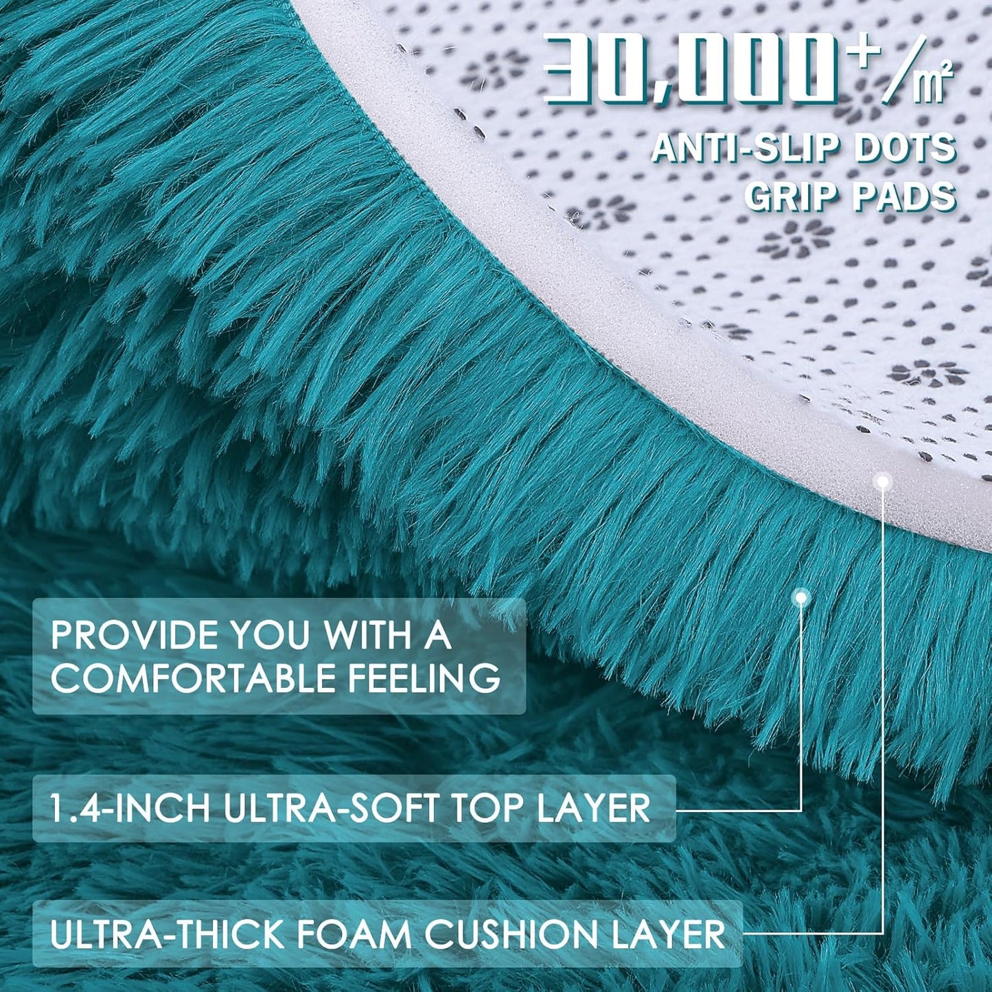 OLANLY Large Area Rug - Soft Fluffy Shaggy Carpet for Living Room & Bedroom | 9x12 Teal Design