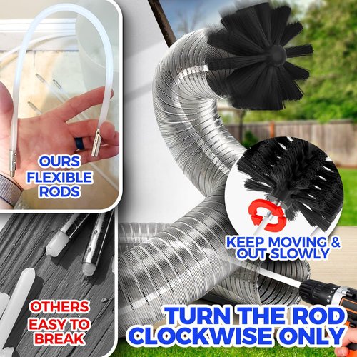 Holikme Dryer Vent Cleaner Kit - 30ft Brush, Lint Vacuum Attachment & Adapters | Efficient Blue Cleaning Solution